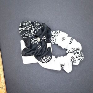 Black and white Paisley scrunchies bandana pattern hair ties